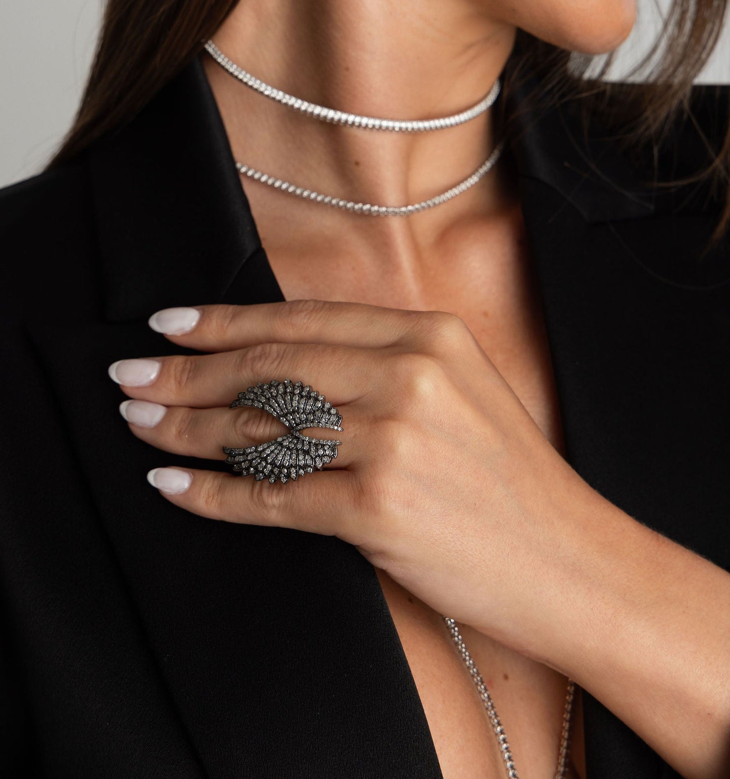 Diamond & Black Rhodium Wing Ring