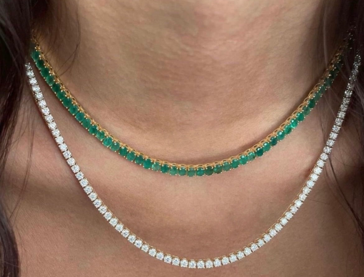 Emerald & Gold Tennis Necklace