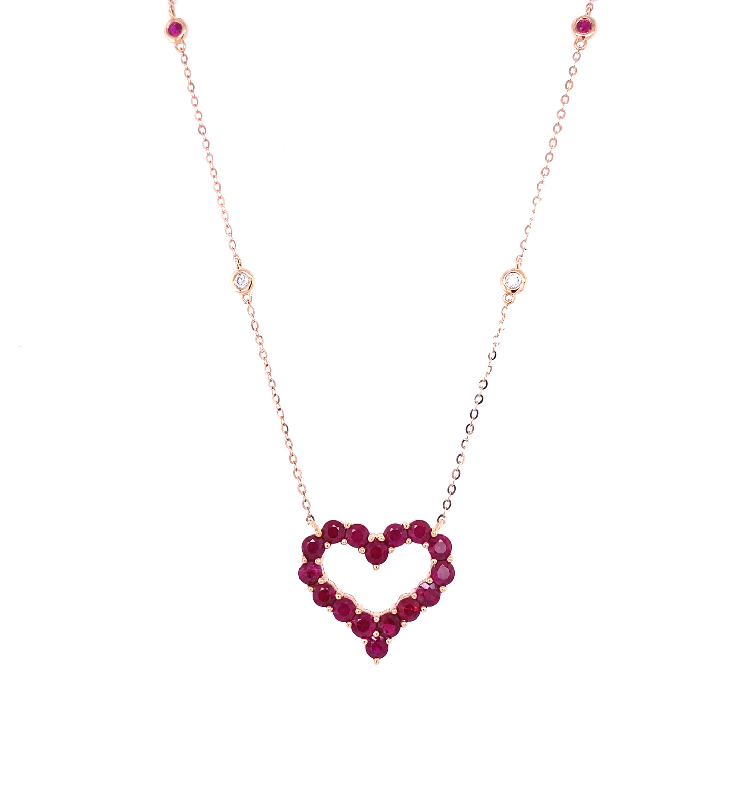 Ruby, Diamond & Rose Gold Heart Necklace