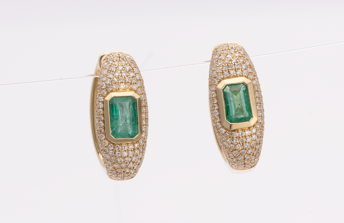 Diamond, Gold & Emerald Huggie Earrings