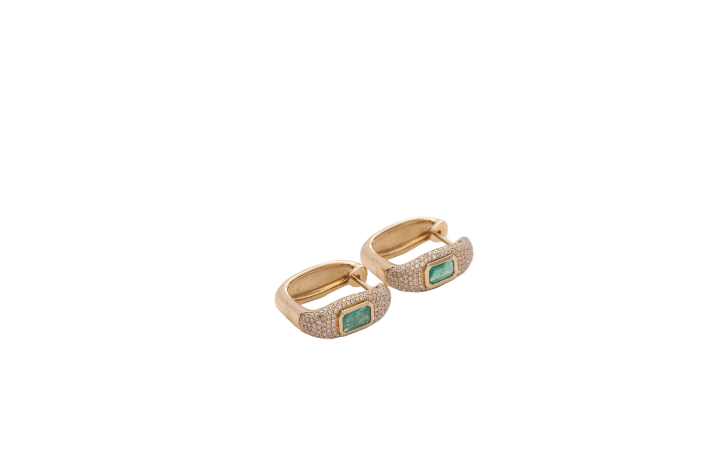 Diamond, Gold & Emerald Huggie Earrings