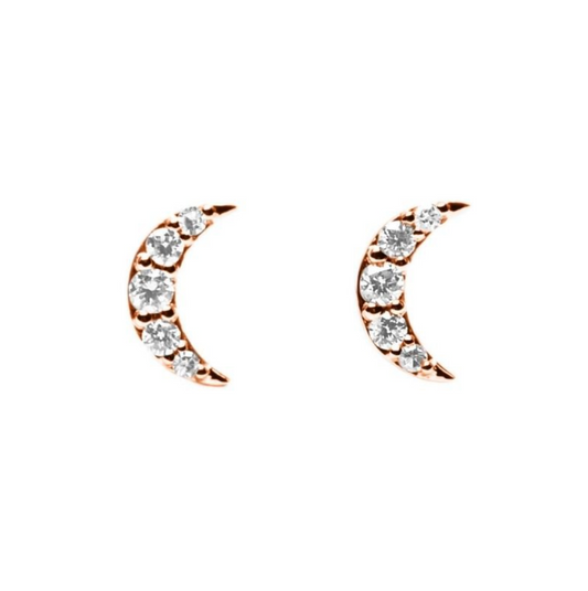 Gold & Diamond Crescent Moon Stud Earring