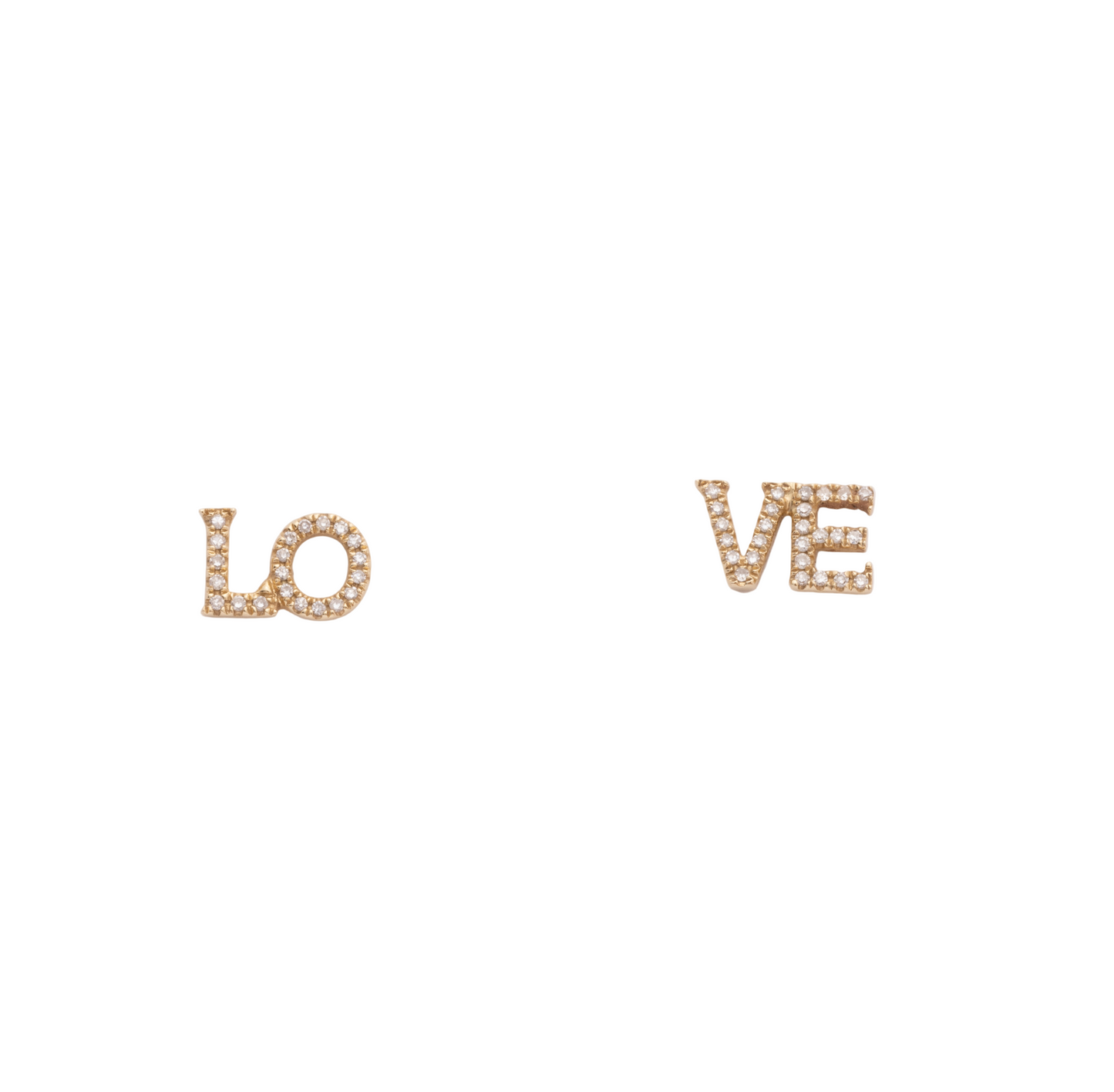 Diamond & Yellow Gold "LOVE" Stud Earrings