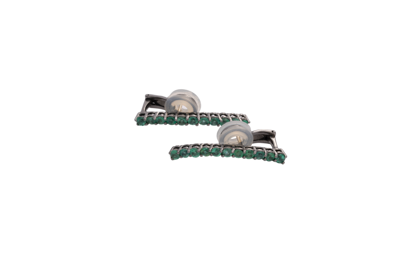 Black Rhodium & Emerald Stud Earrings