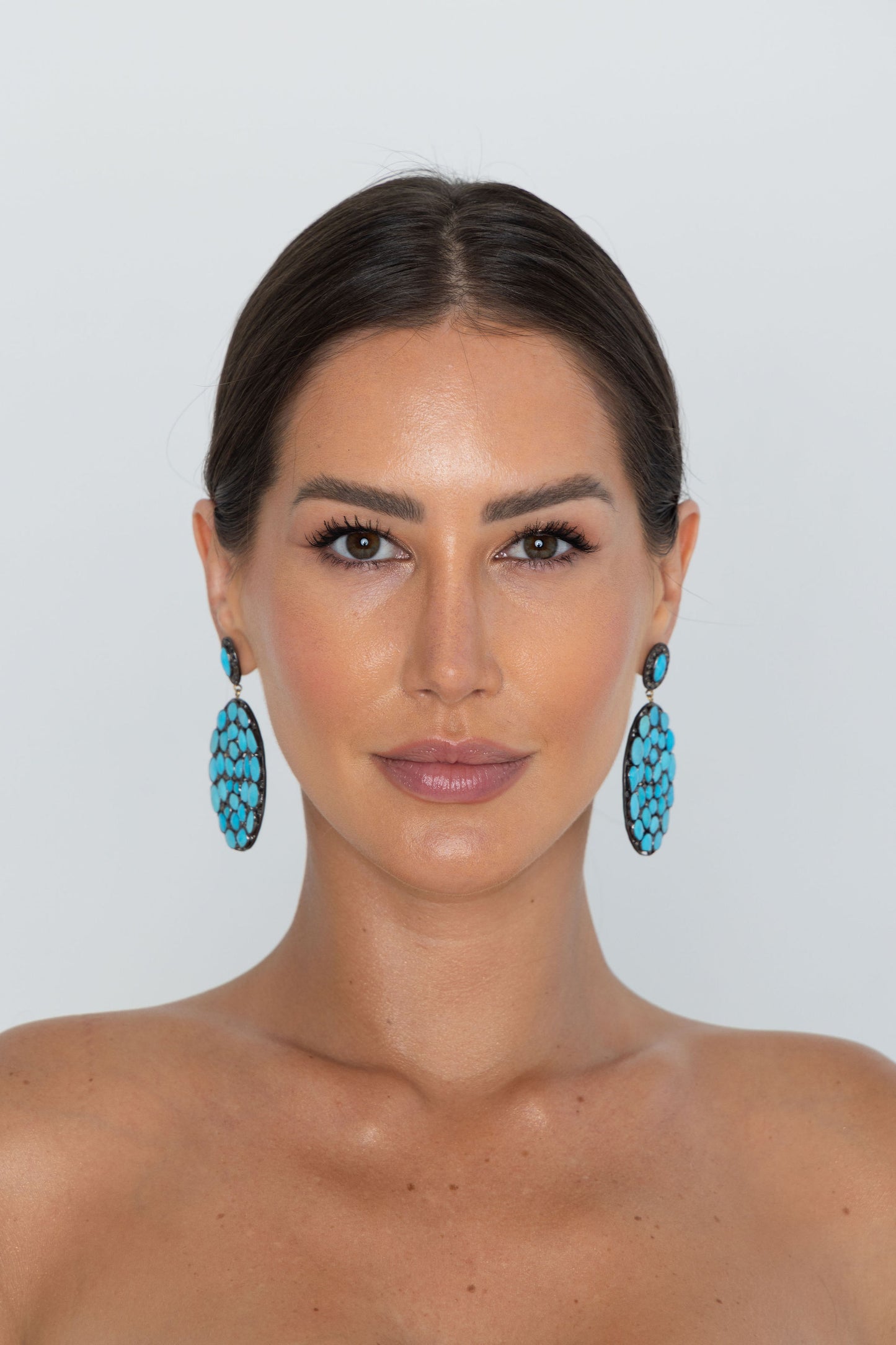 Turquoise & Diamond Oval Earrings