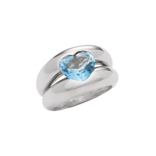 Aquamarine Heart & White Gold Ring