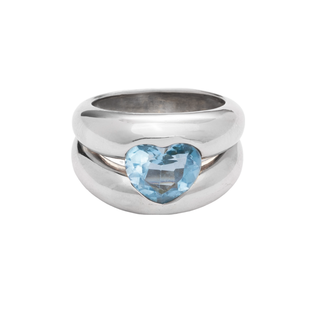 Aquamarine Heart & White Gold Ring