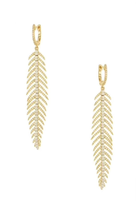 Diamond & Gold Feather Hoop Earrings