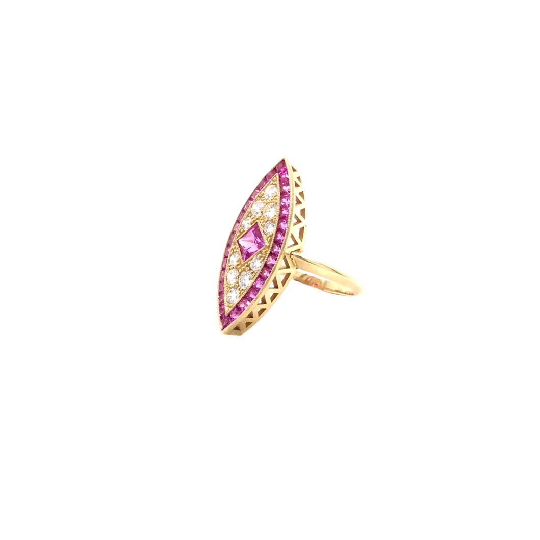 Diamond, Pink Sapphire & Gold Evil Eye Ring
