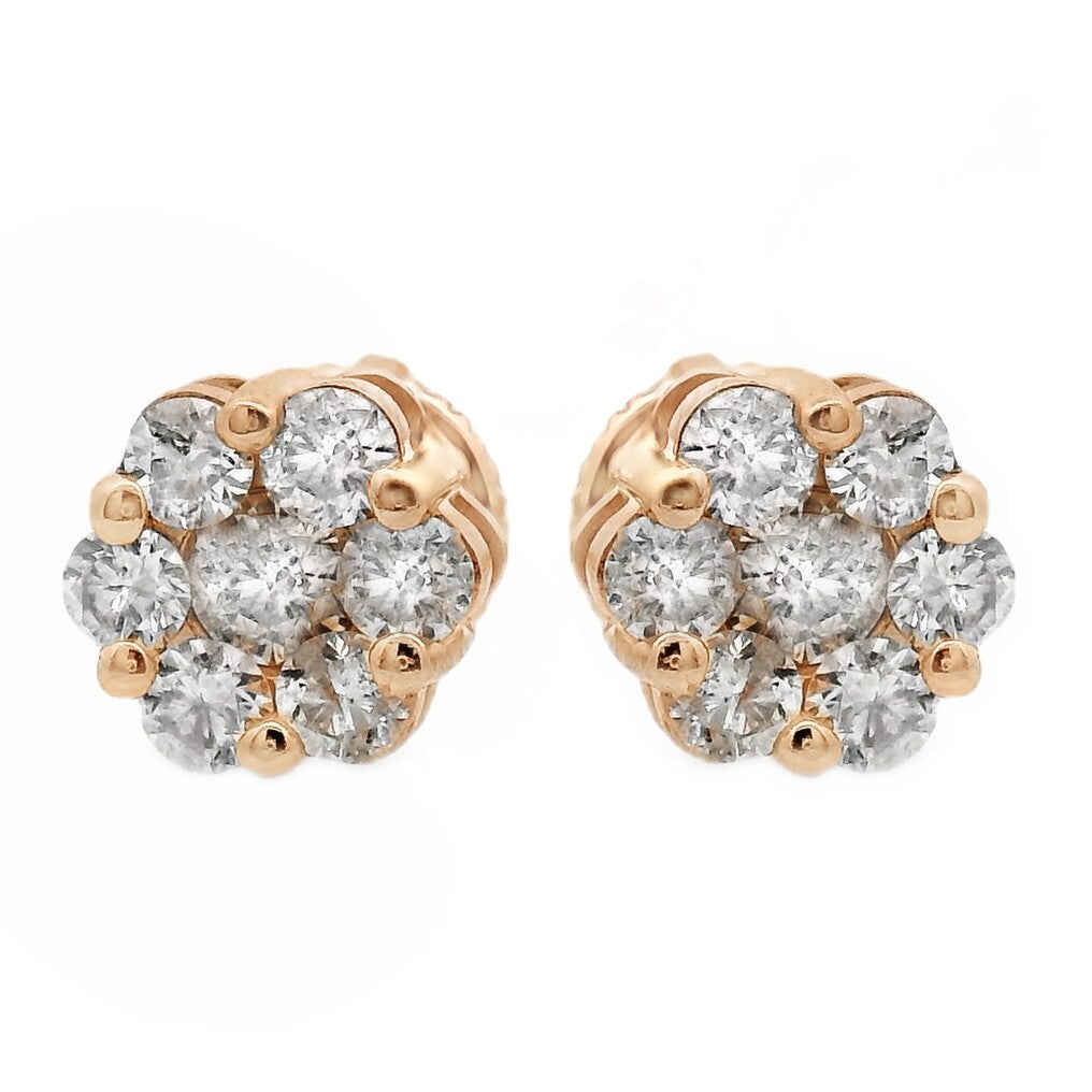 Diamond & Gold Flower Stud Earrings
