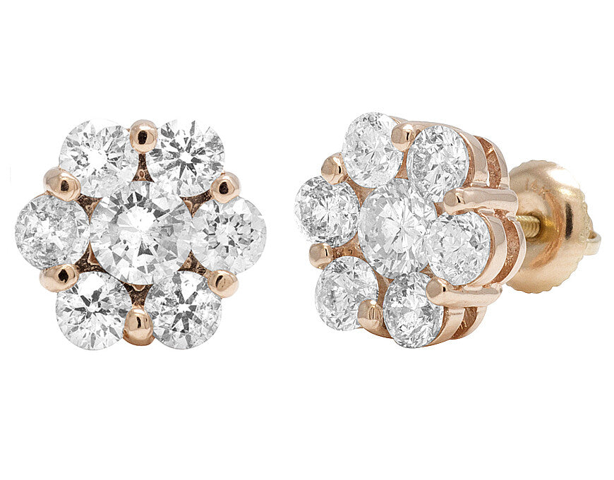 Diamond & Gold Flower Stud Earrings