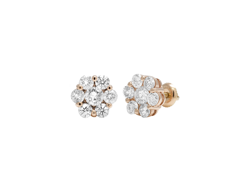 Diamond & Gold Flower Stud Earrings