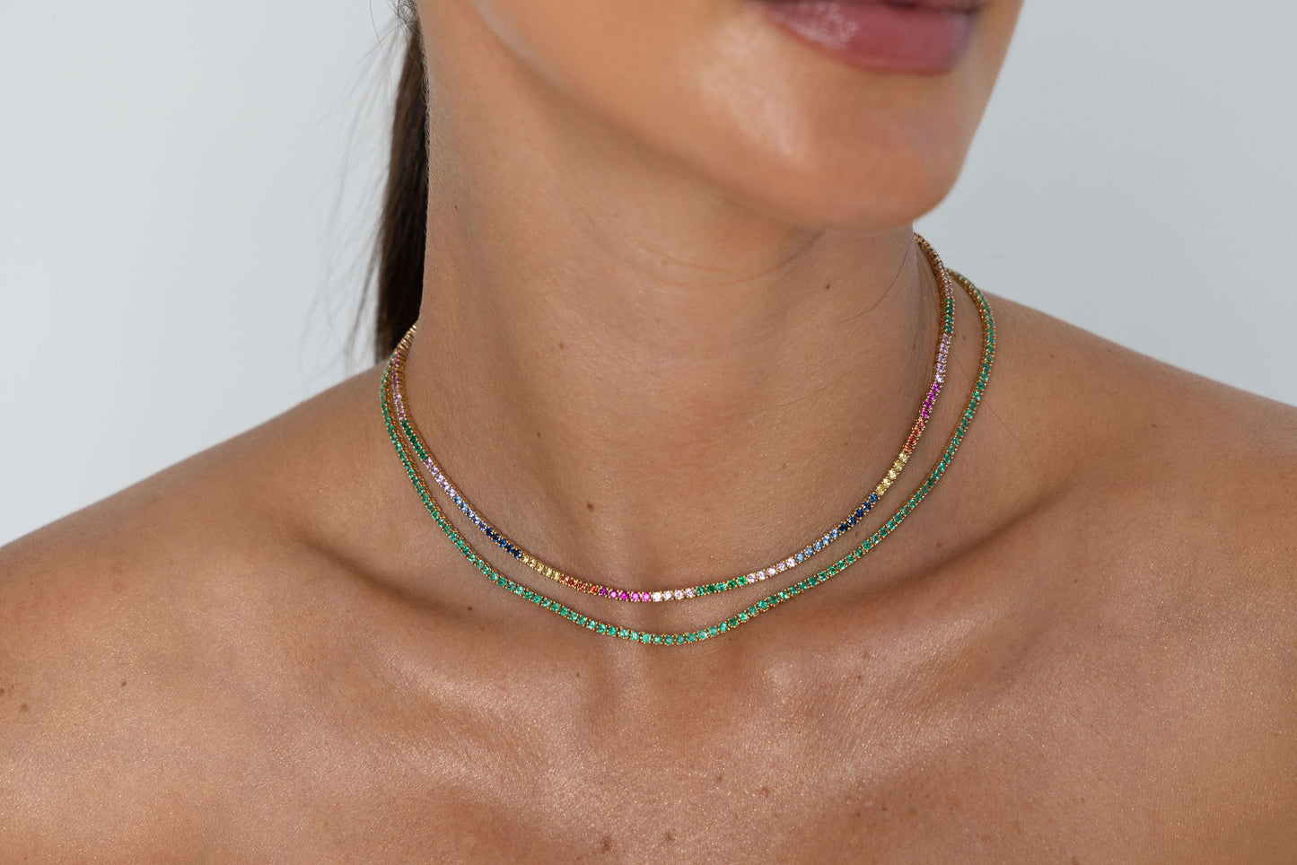 Multi-Color Sapphire & Gold Tennis Necklace