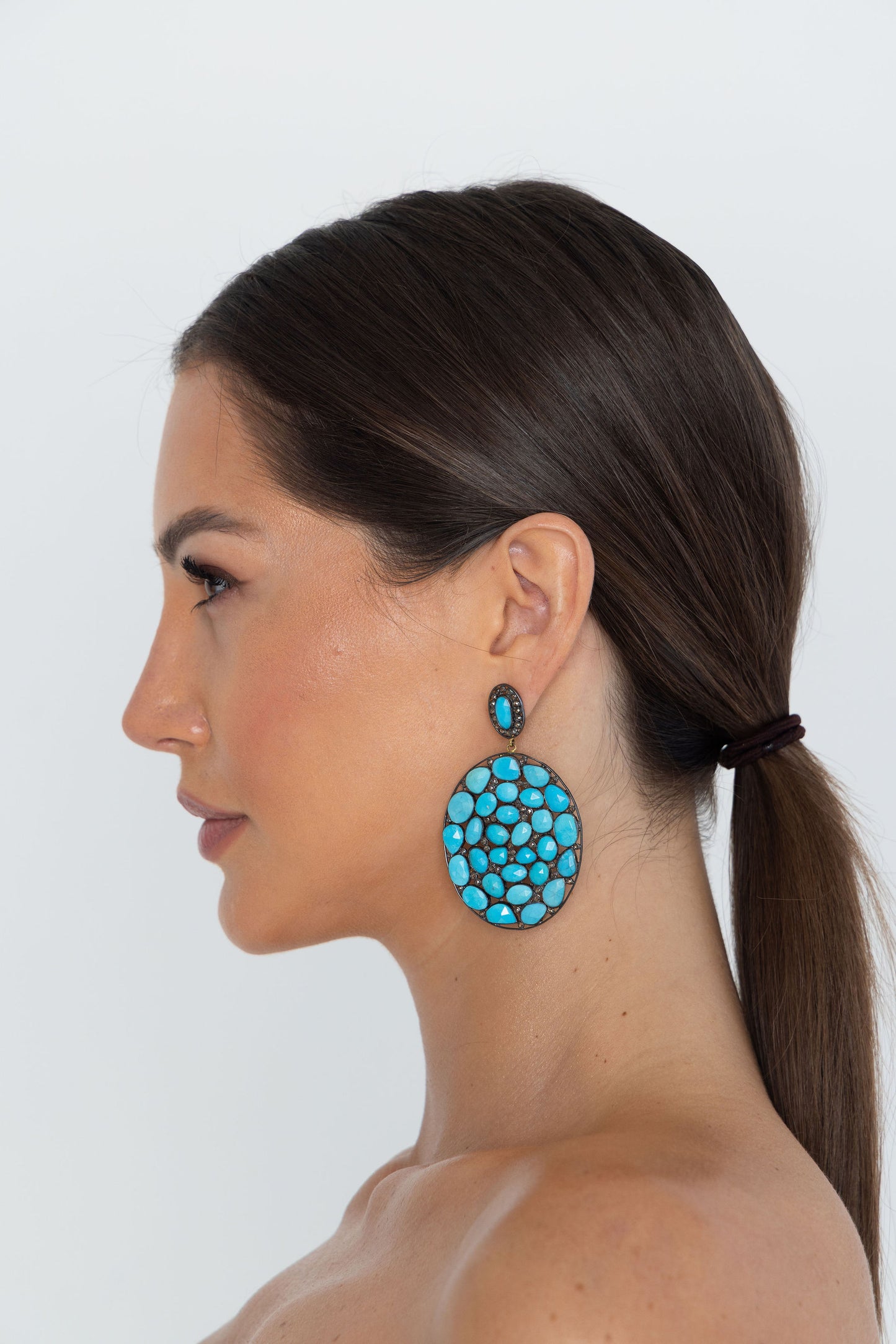 Turquoise & Diamond Oval Earrings