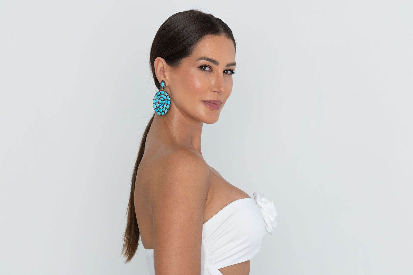 Turquoise & Diamond Oval Earrings