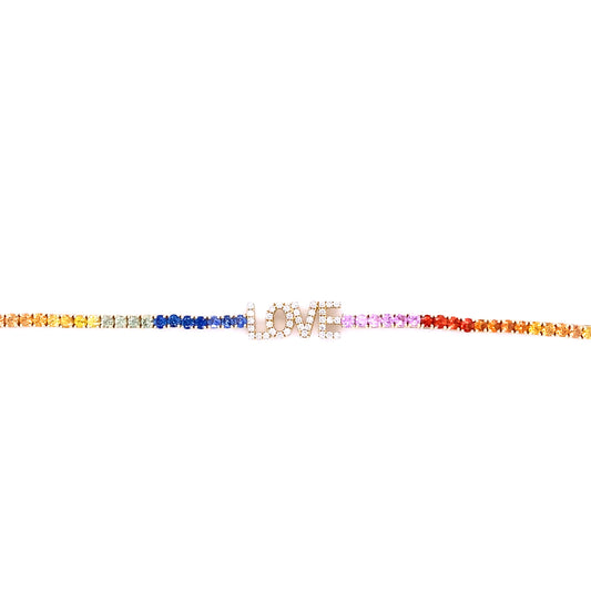 Diamond & Gold 'Love' Multi-Color Sapphire Bracelet
