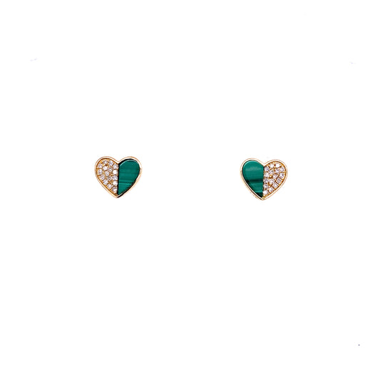 Diamond, Gold & Malachite Heart Earrings