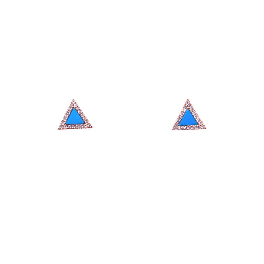 Diamond, Rose Gold & Turquoise Mini Triangle Stud Earrings
