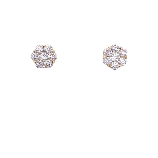 Diamond & Gold Flower Stud Earrings