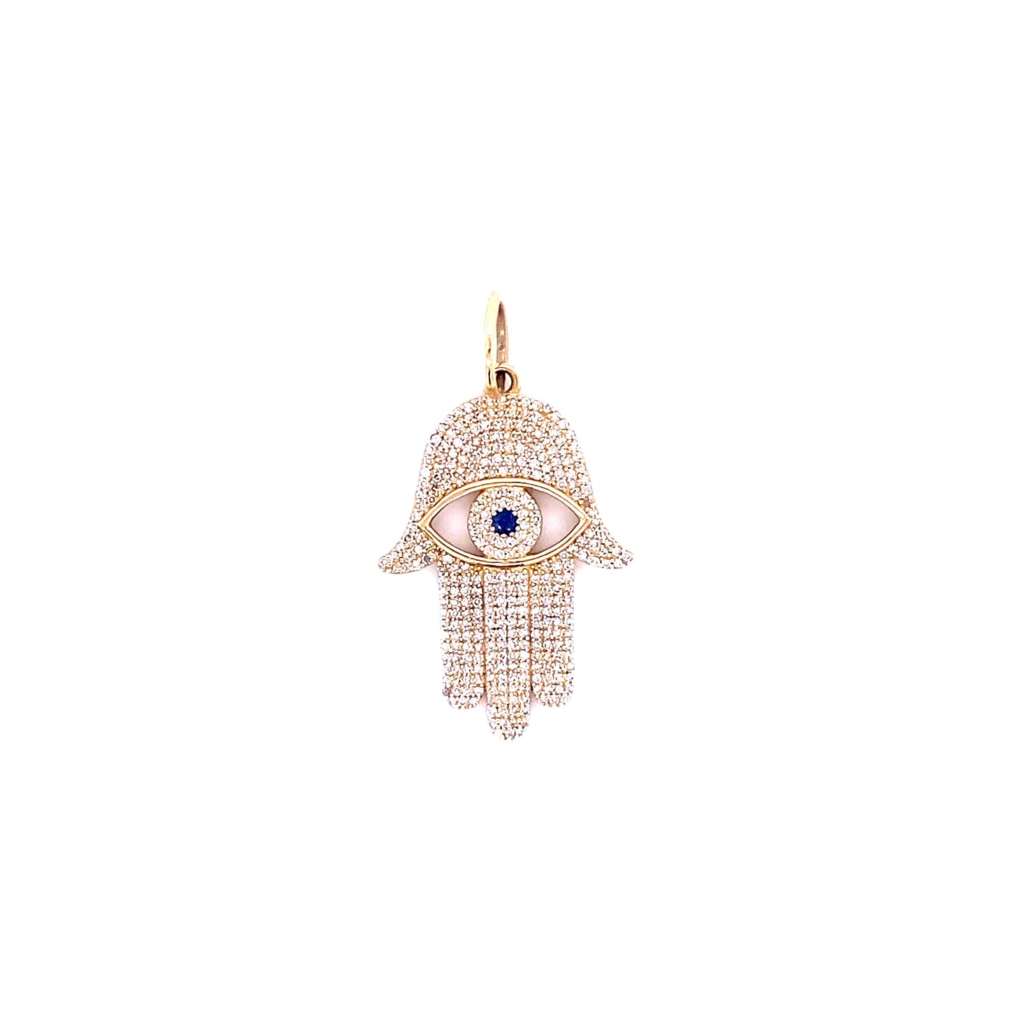 Diamond & Hamsa With Blue Sapphire Evil Eye Charm