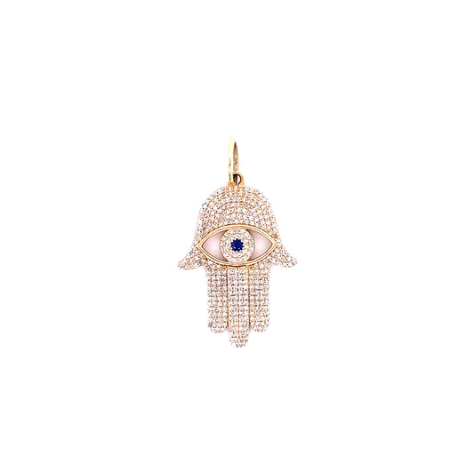 Diamond & Hamsa With Blue Sapphire Evil Eye Charm