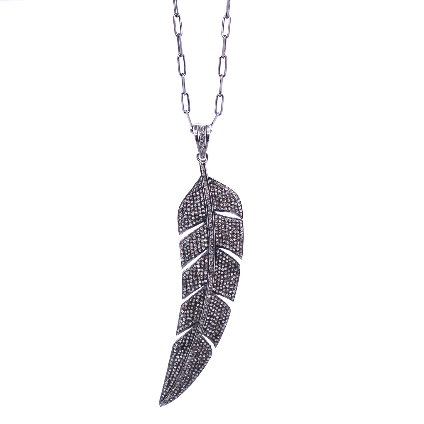 Diamond & Black Rhodium Feather Necklace