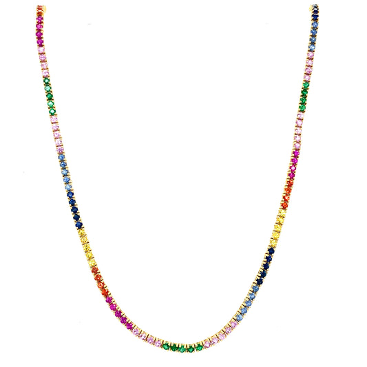 Multi-Color Sapphire & Gold Tennis Necklace