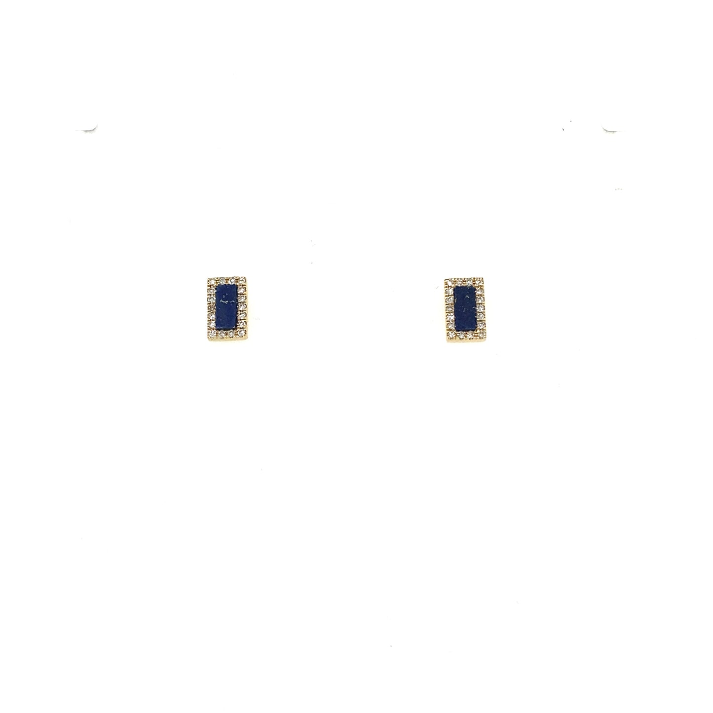 Gold & Diamond Mini Pave Bar Lapis Stone Earrings