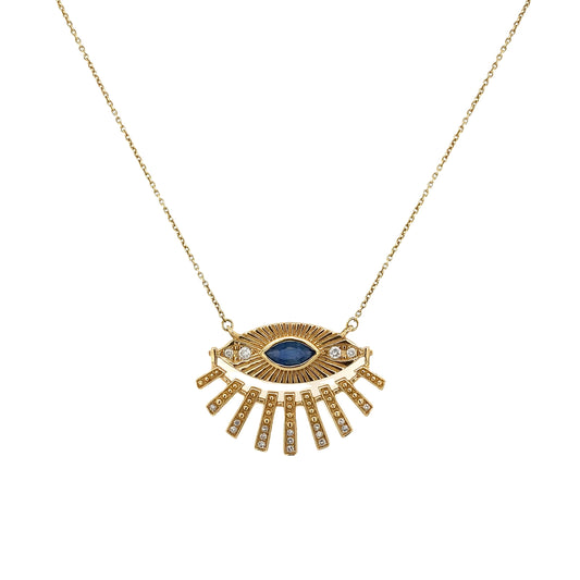 Blue Sapphire, Diamond & Gold Evil Eye Necklace