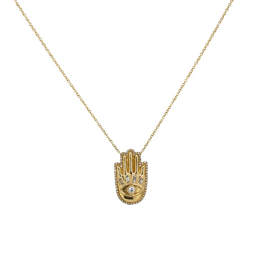 Diamond & Gold Hamsa Station Necklace