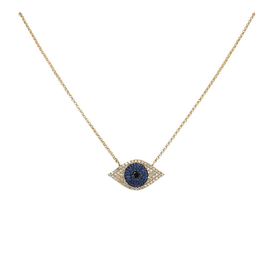 Diamond, Gold & Sapphire Evil Eye Necklace