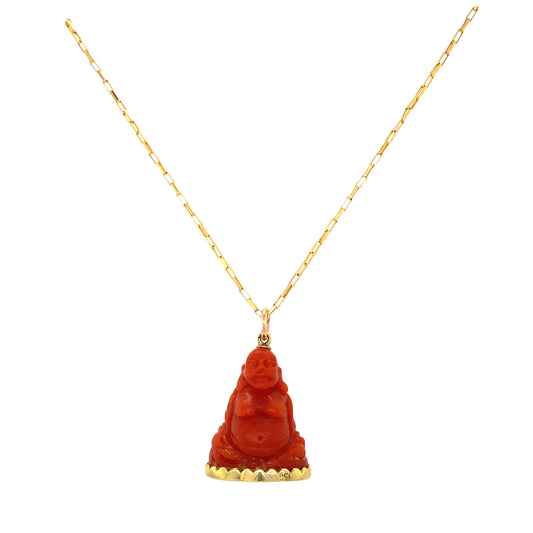 Red Coral & Gold Buddha Charm