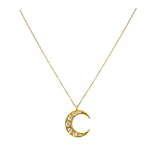 Gold & Diamond Crescent Moon Necklace