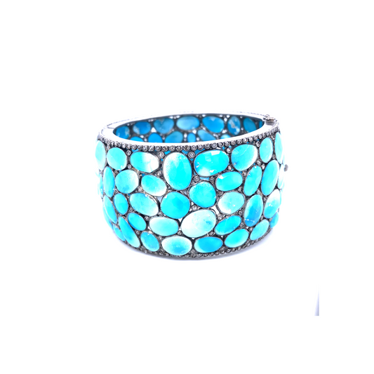 Turquiose & Diamond Wide Bracelet