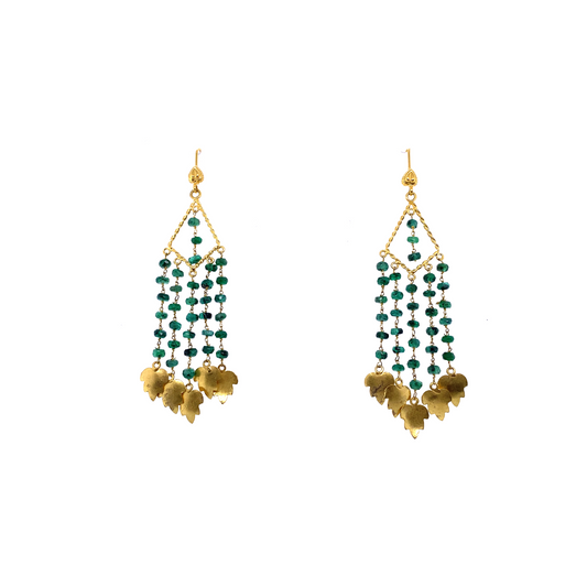 Emerald Chandelier Drop & Gold Leaf Earrings