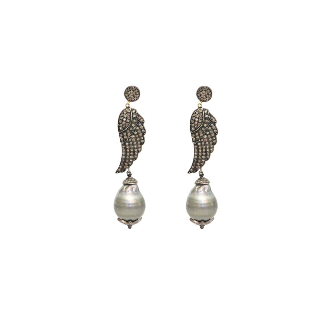 Rhodium & Diamond Angel Wing Drop Earrings