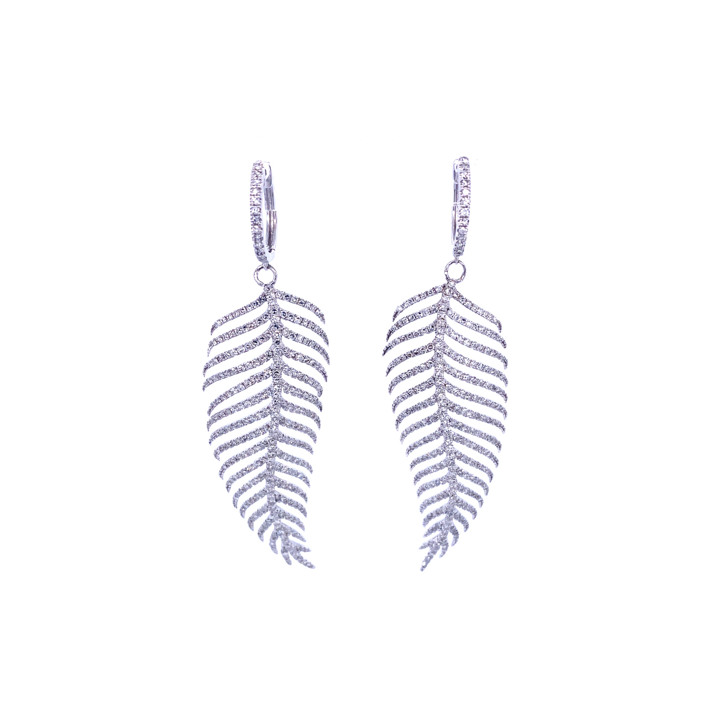 White Gold & Diamond Leaf Earrings