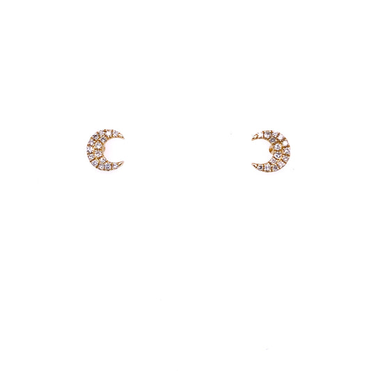Diamond & Gold Crescent Moon Stud Earrings