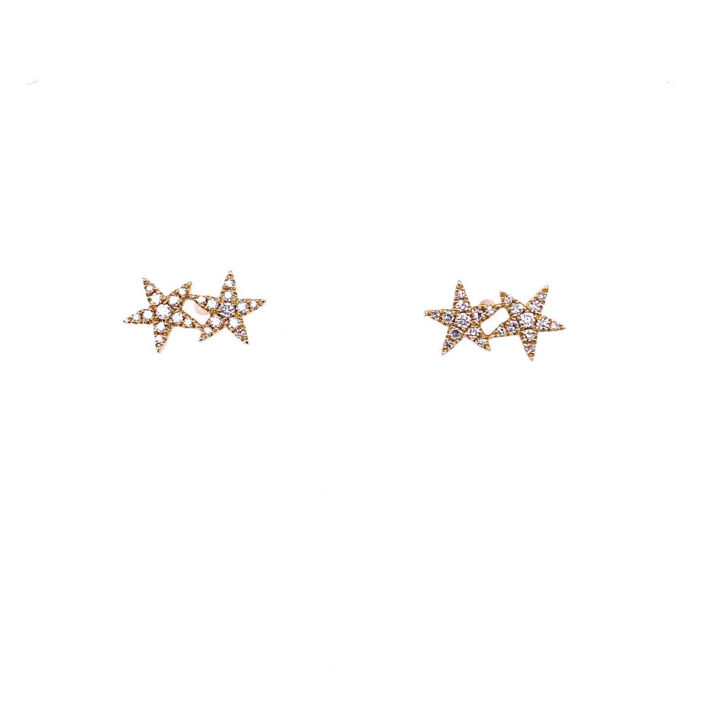 Diamond & Gold Double Star Stud Earrings