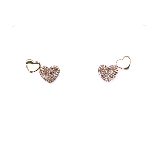Diamond & Gold Double Heart Stud Earrings