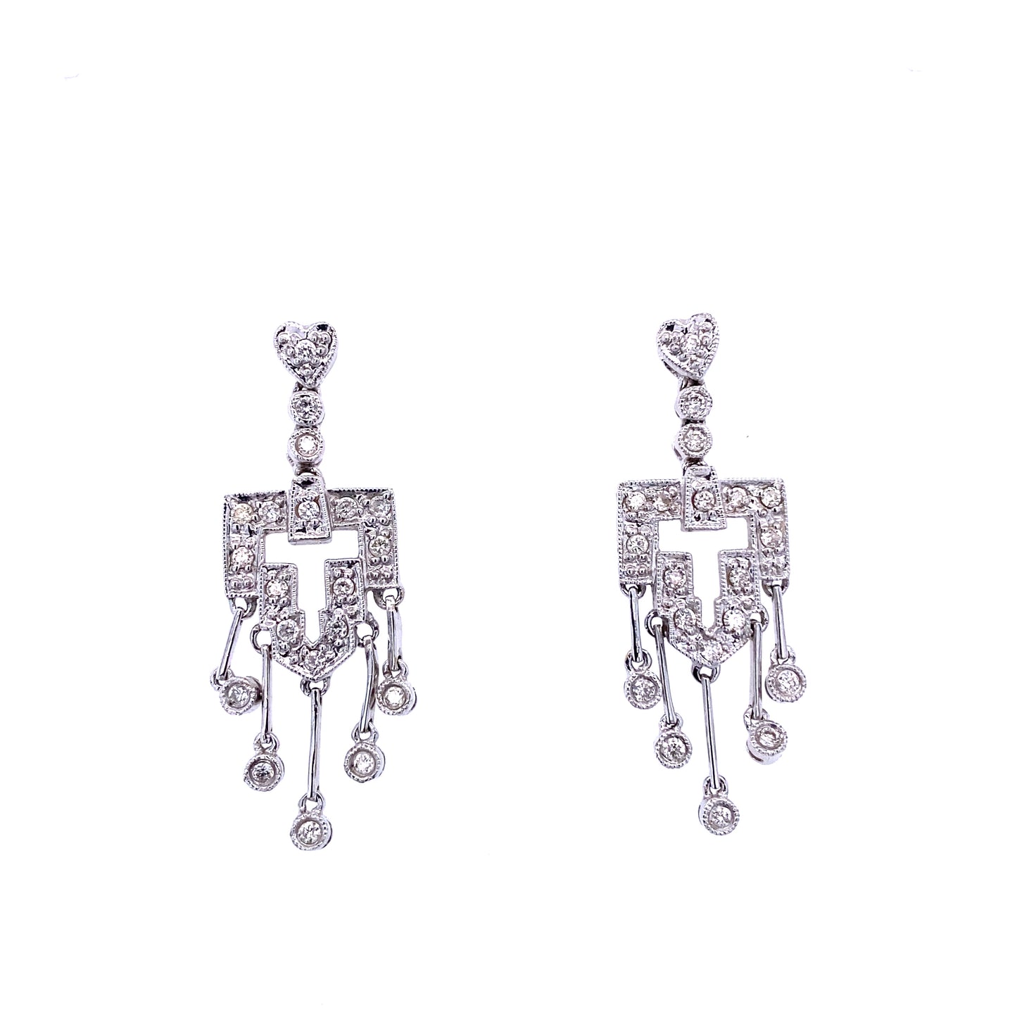 Diamond & White Gold Small Heart Chandelier Earrings