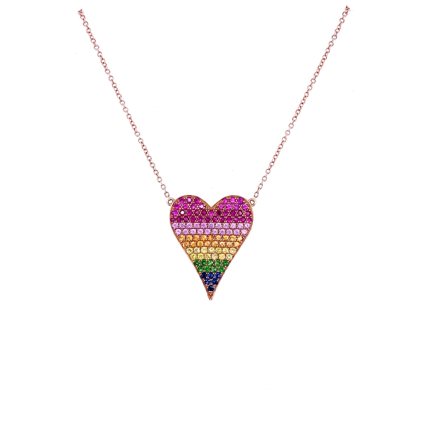 Multi-Color Sapphire & Diamond Gold Heart Necklace