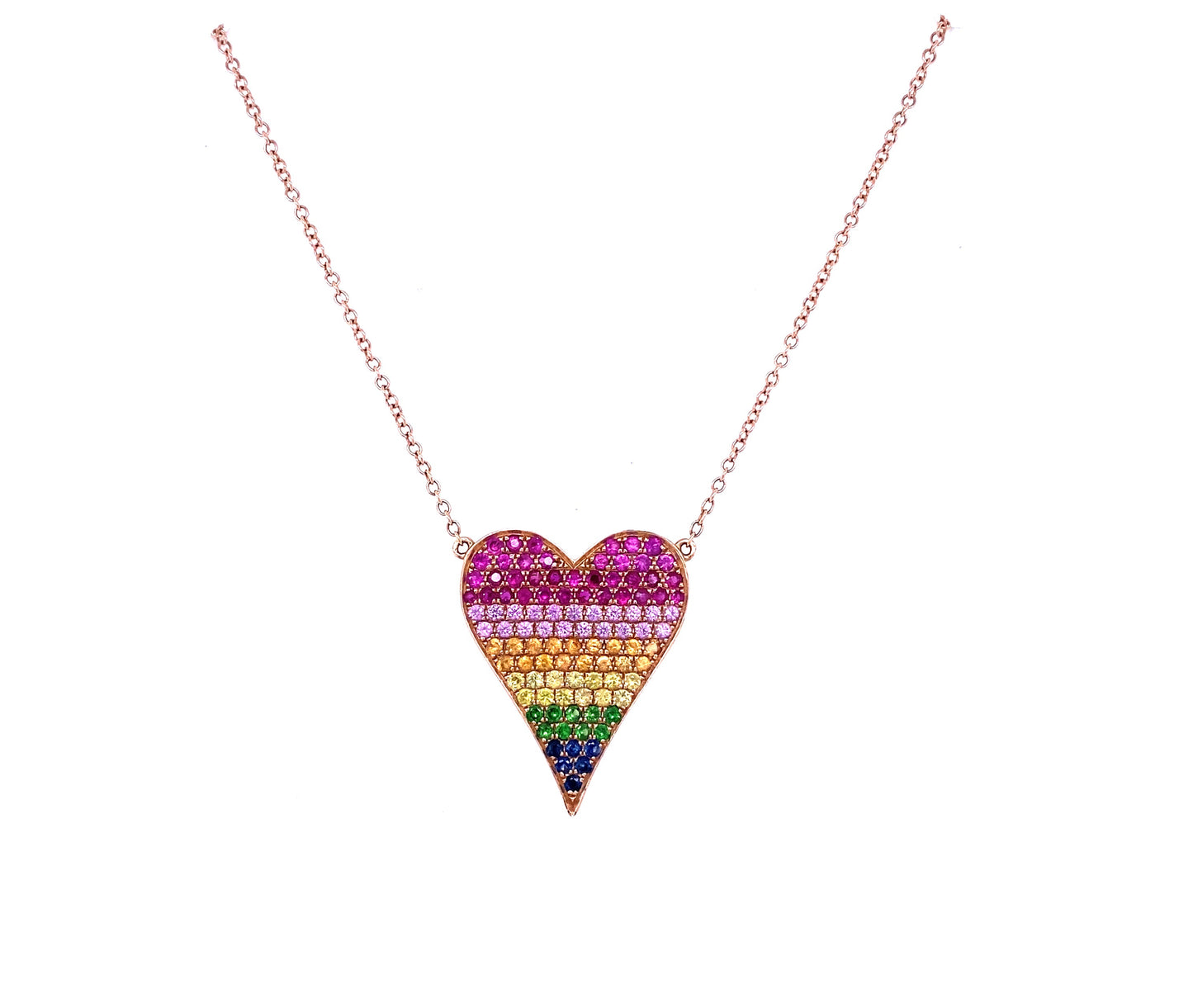 Multi-Color Sapphire & Diamond Rose Gold Heart Necklace