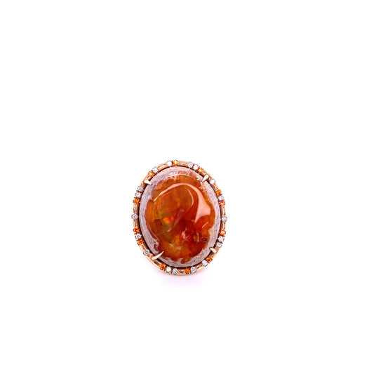 Diamond, Rose Gold & Spessartine Garnet Mineral Ring
