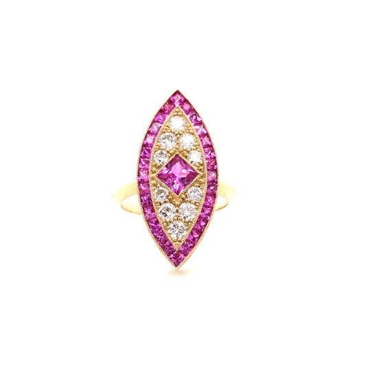 Diamond, Pink Sapphire & Gold Evil Eye Ring