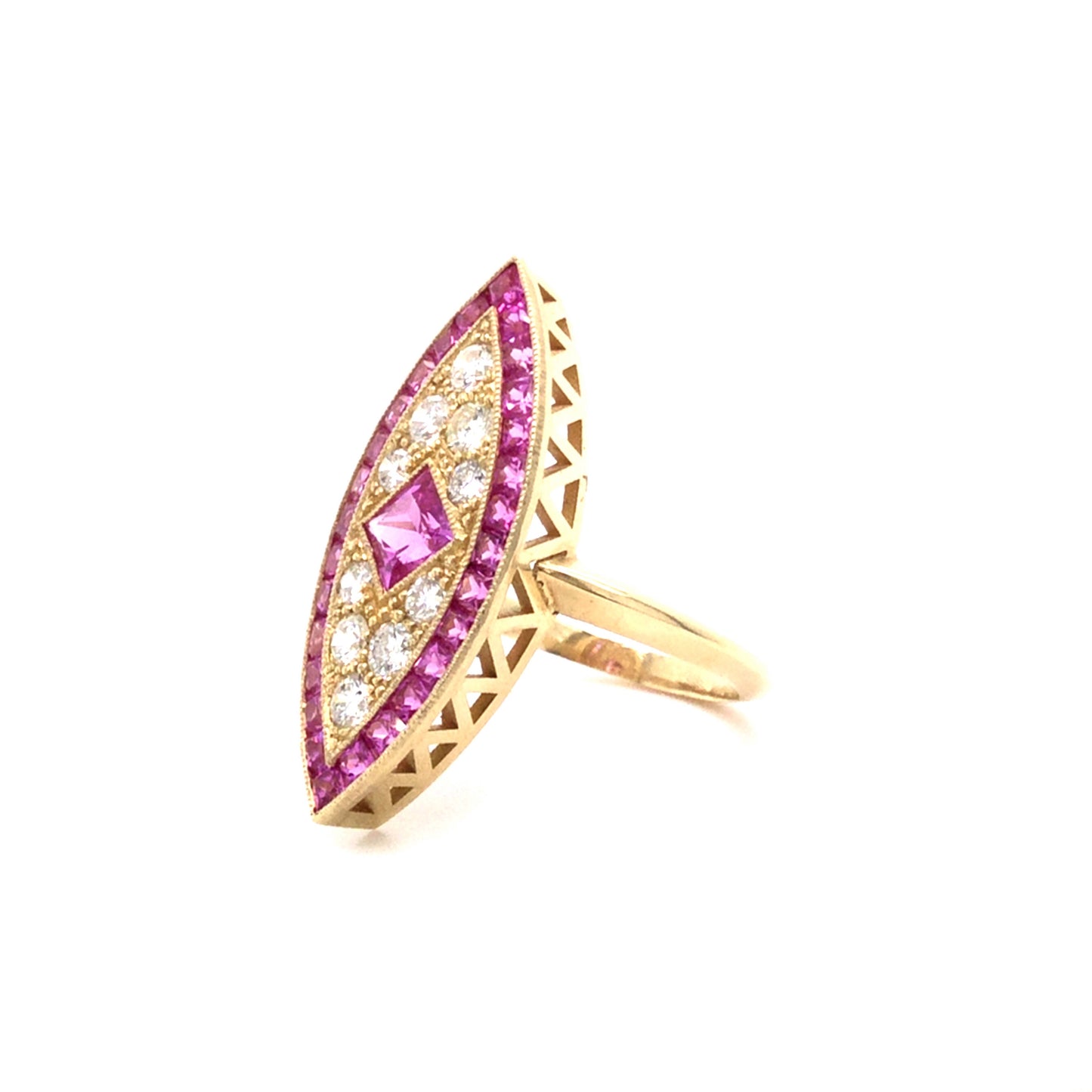 Diamond, Pink Sapphire & Gold Evil Eye Ring
