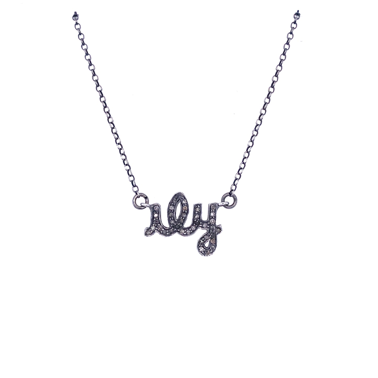 I Love You Initials Rhodium Diamond Pendant Necklace