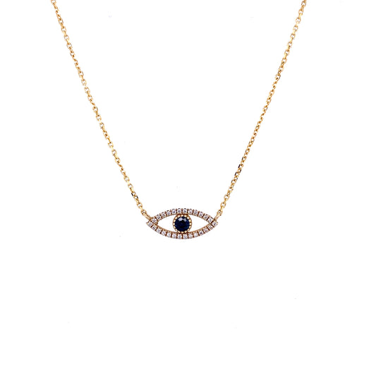 Diamond & Sapphire Evil Eye Gold Necklace