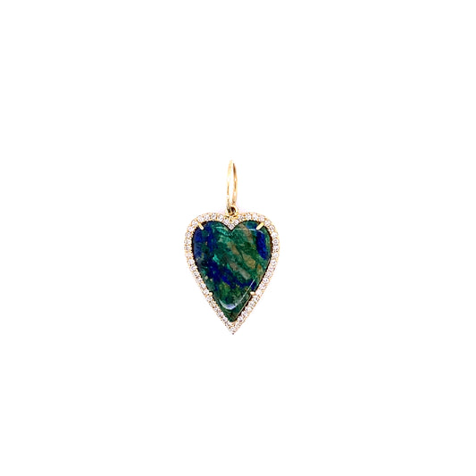 Azurite Malachite & Diamond Gold Heart Charm