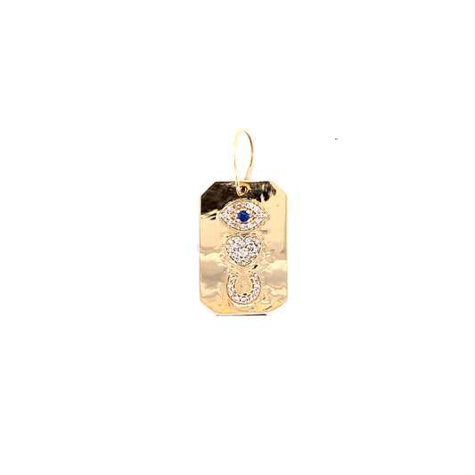 Gold & Diamond With Blue Sapphire Evil Eye, Heart & Horseshoe Charm